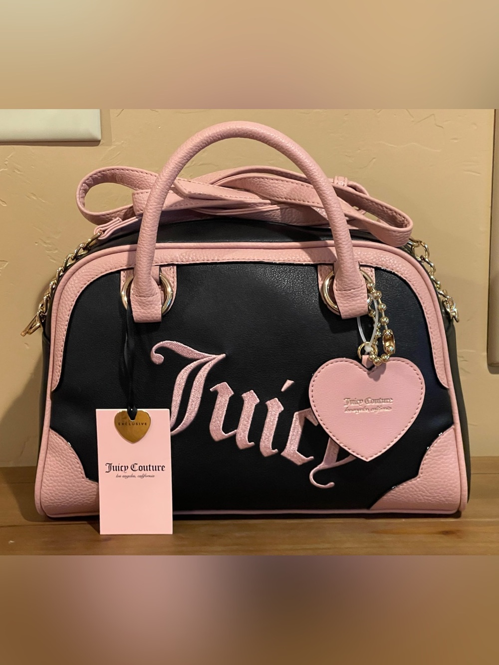 Juicy Couture Black & Pink Dome Satchel with Heart Charm